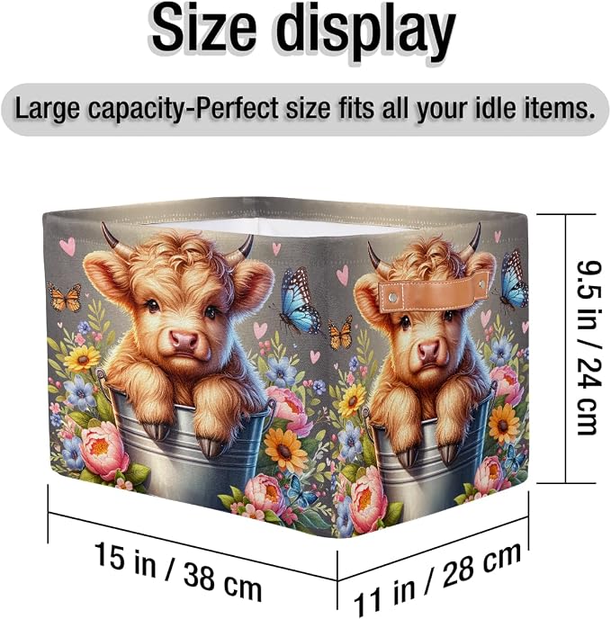 Basket Storage Bins Alpine Cattle Cow Flower Rectangle Cube Basket Box Kids - Image 4