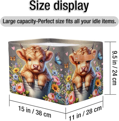 Basket Storage Bins Alpine Cattle Cow Flower Rectangle Cube Basket Box Kids - Image 4