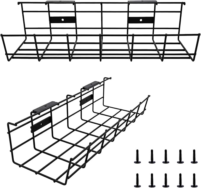 Under Desk Cable Management- 2 Pack Cord Organizer. Metal Wire Cable Management by Coyacool