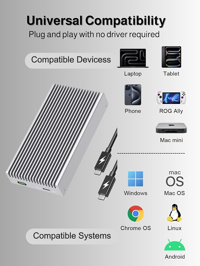 Noiseless 40Gbps M.2 NVMe Enclosure, USB C Aluminum External SSD Enclosure - Image 6