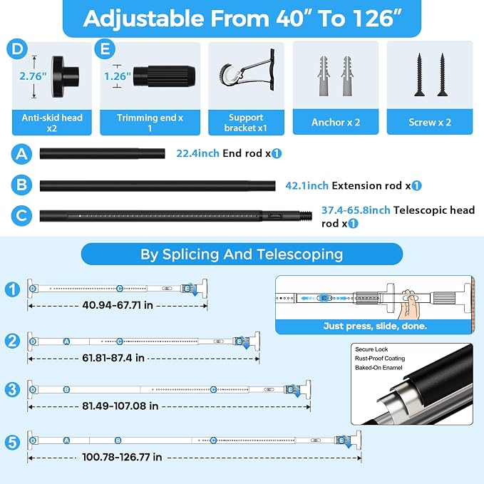 AIZESI 41-124 Inch Heavy Duty Tension Curtain Rod - Image 4