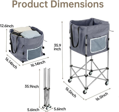 Laundry Basket with Wheels, 35.9" No-Bend Rolling Hamper, steel frame, foldable - Image 6