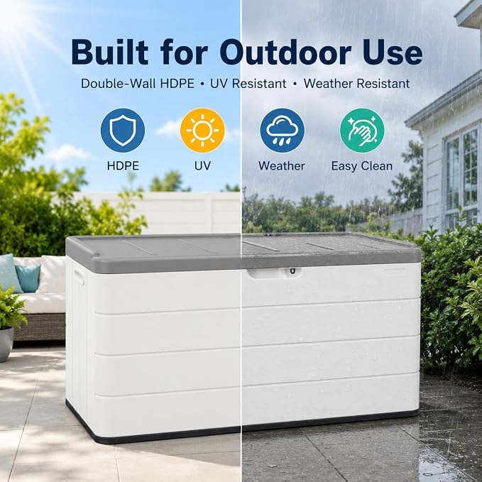 ADDOK 110 Gallon Outdoor Storage Box, Waterproof HDPE Resin Deck Box, Lockable - Image 5