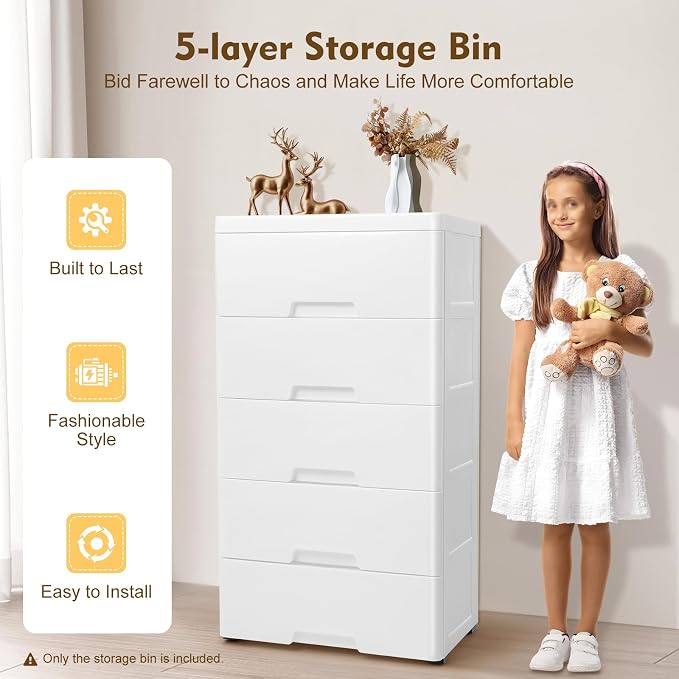 Plastic Drawers Dresser Storage Cabinet 5 Drawer Stackable Vertical Clothes - Image 7
