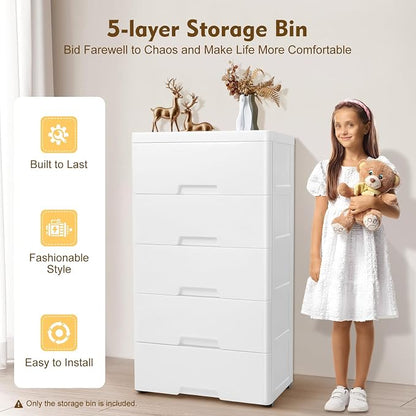 Plastic Drawers Dresser Storage Cabinet 5 Drawer Stackable Vertical Clothes - Image 7