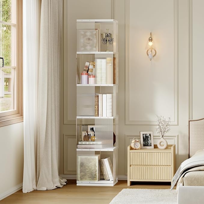 YATINEY 5-Tier Rotating Bookshelf, 360 Spinning Corner Bookcase Tower, - Image 7