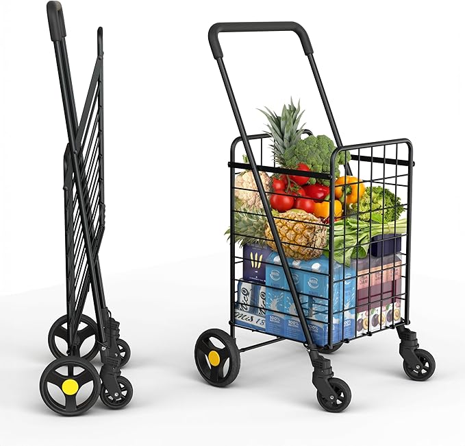 Shopping Cart w/Waterproof Basket Liner & 360° Swivel Wheels | Foldable by OurModernSpace