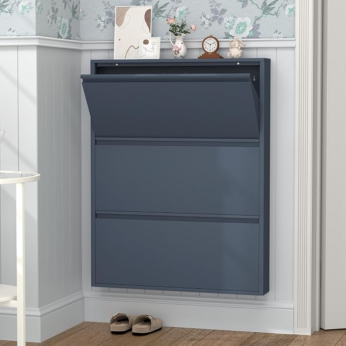 GREATMEET Shoe Cabinet with 3 Flip Drawers, Slim Metal Shoe Cabinet Storage - Image 3