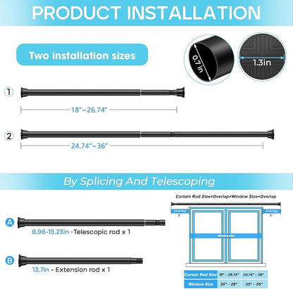 2 Pack Spring Tension Curtain Rod 18-36 inch, Adjustable Expandable Tension - Image 3