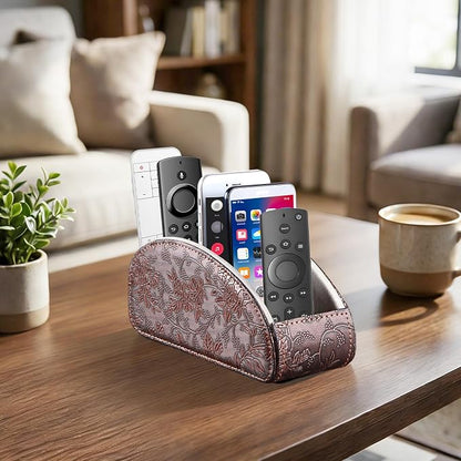 TV Remote Control Holder with 5 Compartments, Pu Leather Remote Caddy/Box/Tray - Image 2