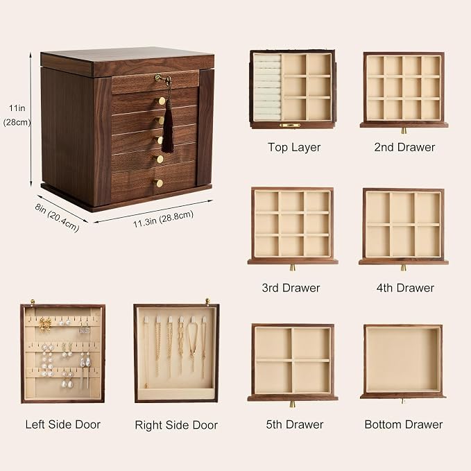6-Layer Black Walnut Wooden Jewelry Box - Image 5