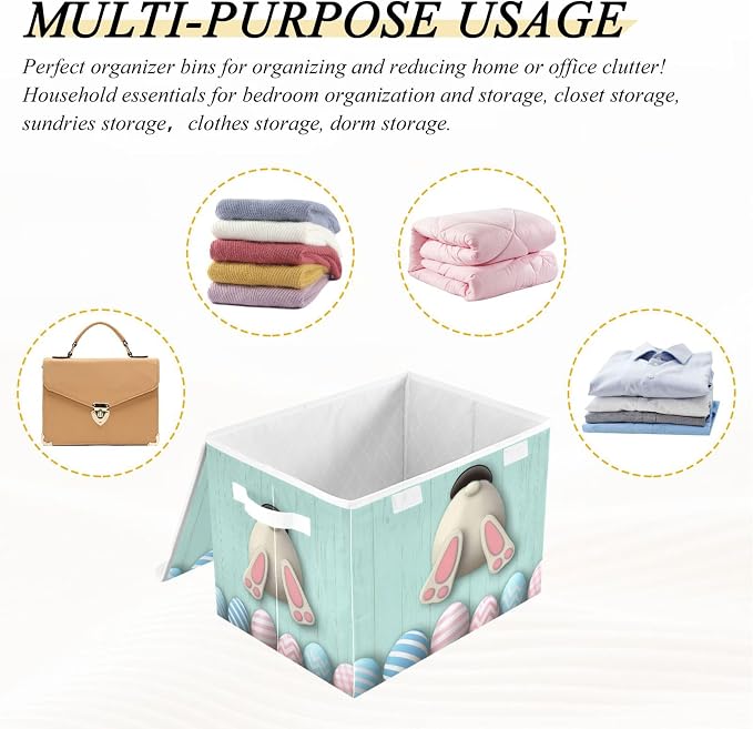 Easter Bunny Storage Bins with Lids and Carrying Handle, Foldable Storage Boxes - Image 7