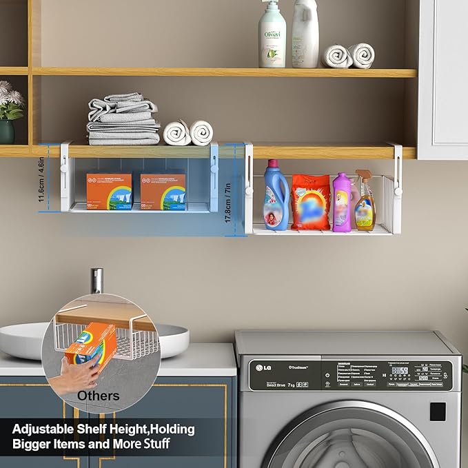 2Pack Under Shelf Basket Organizer, Adjustable Hanging Holder Storage - Image 3