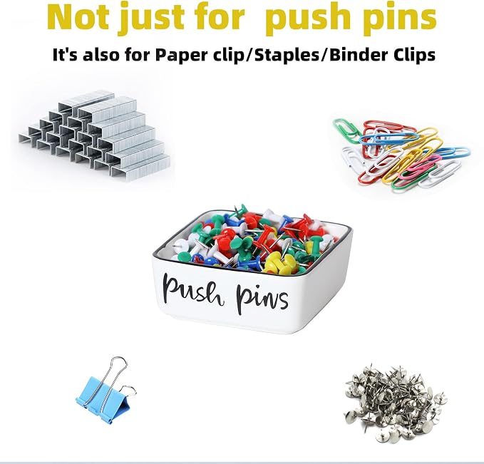 ONTUBE Farmhouse Square Push Pins Holders, Ceramic Binder Clip Dispenser - Image 3