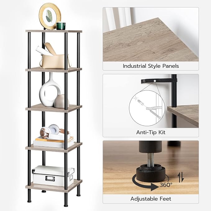 HOOBRO 5-Tier Corner Shelf Stand, Corner Square Rack Display Shelf, Tall - Image 8