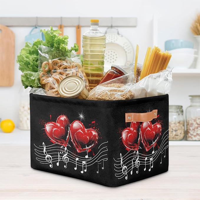 Pardick Hearts Musica Lnotes Basket Storage Bins Large Fabric Toys Storage Cube - Image 7
