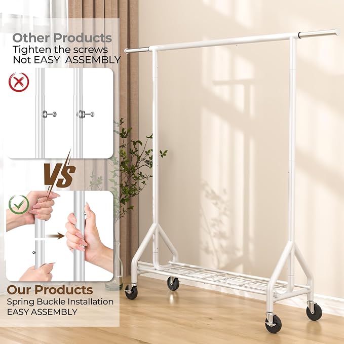 Heavy Duty Clothes Rack Load 450 LBS, Metal Garment Rack, Standing Rolling - Image 7