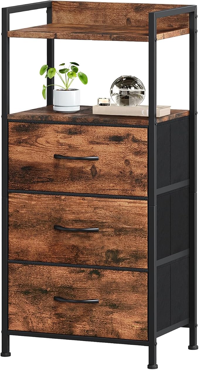 Somdot Nightstand with 3 Drawers, Fabric Dresser by Somdot