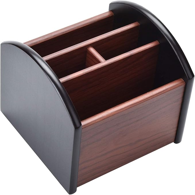 Siveit Wooden Desk Organizer, 4 Compartment Revolving Wood Desktop Organizer by Siveit