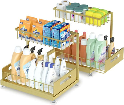 2 Pack Under Sink Organizer Storage 2-Tier Premium Metal Pull-Out Racks by Saydear