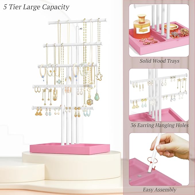 Love-KANKEI Jewelry Organizer Stand, 5 Tier Large Necklace Holder - Image 5