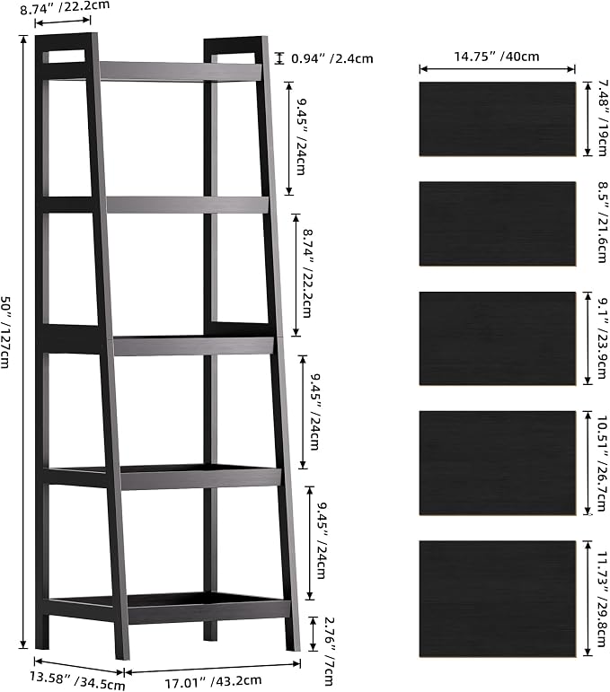 SMIBUY Bamboo Ladder Bookcase, Bathroom Storage Rack Organizer, 4 Tier and 5 - Image 3