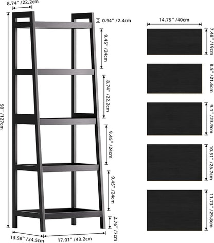 SMIBUY Bamboo Ladder Bookcase, Bathroom Storage Rack Organizer, 4 Tier and 5 - Image 3