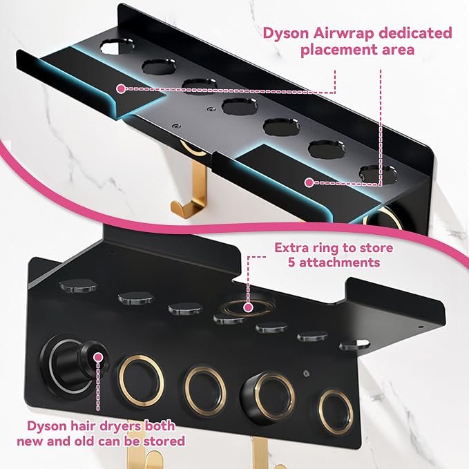Wall Mount Holder for Dyson Airwrap Styler & HD16 Hair Dryer, 2-in-1 Curling - Image 4