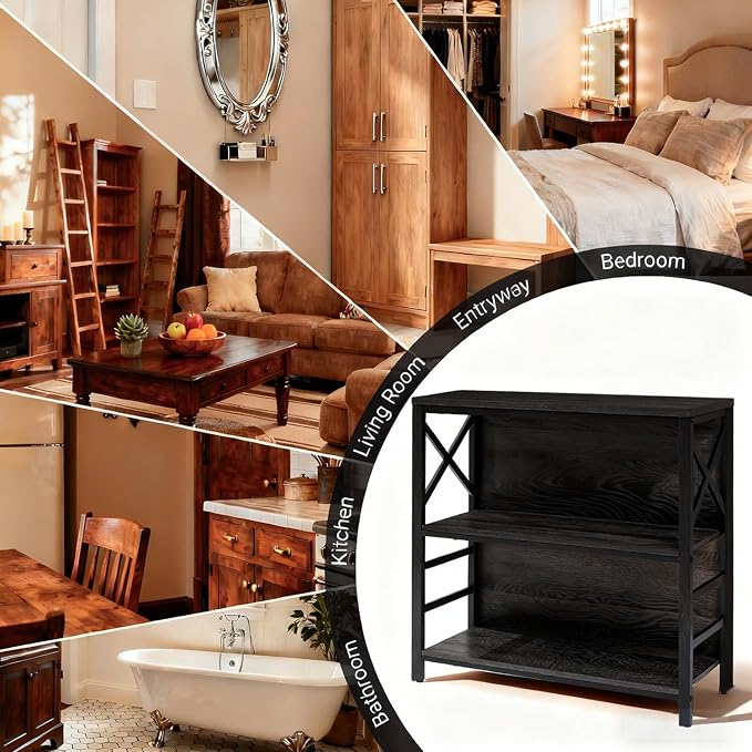 Small Bookshelf, 3 Tier Industrial Bookcase - Image 7