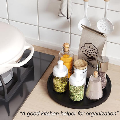 Lazy Susan Organizer for Kitchen, Bamboo Turntable for Cabinet, Middle（Black） - Image 4