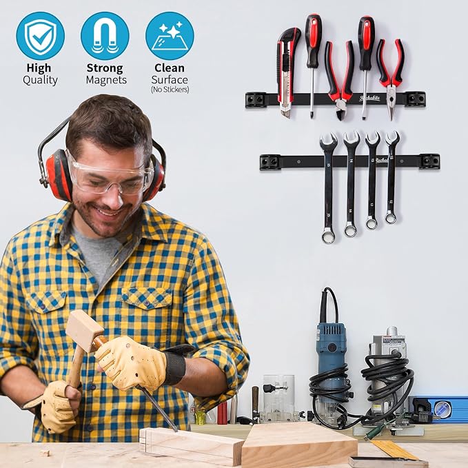 4 Pieces 12" Magnetic Tool Holder Strip, Metal Tool Organizer Rack - Image 2