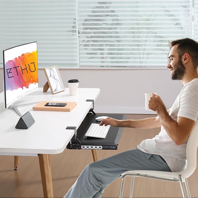 ETHU Keyboard Tray Under Desk, Pull Out Keyboard & Mouse Tray - Image 2