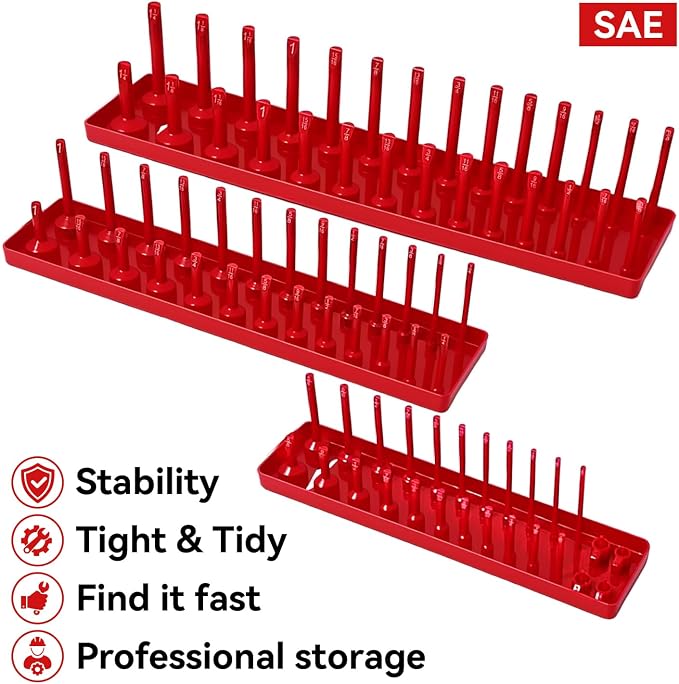 3PCS Socket Organizer Tray Set, SAE Socket Storage Trays, 3/8-Inch & 1/2-Inch - Image 2