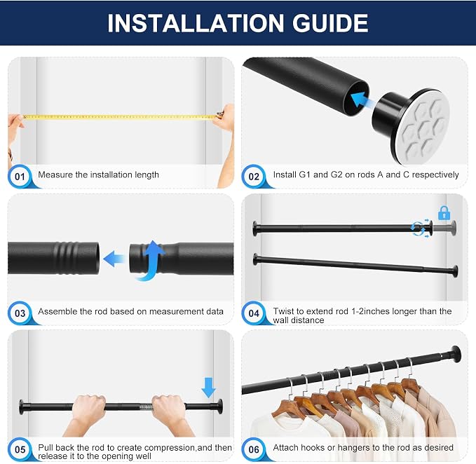 No Drilling Closet Rod, 27.5-94 Inches Hanging Closet Rod - Image 8