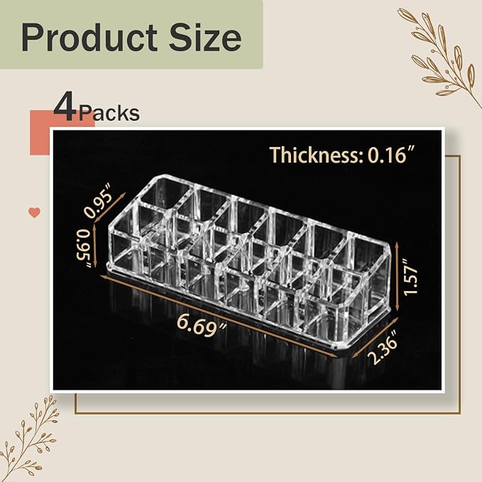 4 Pack Lipstick Organizer, 12 Slot Clear Acrylic Lipstick Holder, Makeup - Image 2