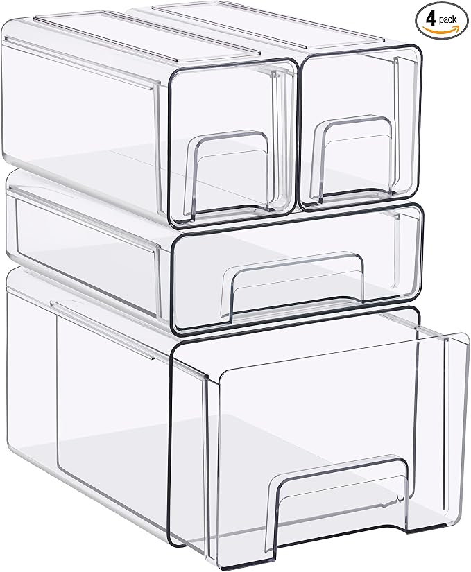 Sorbus Clear Stackable Storage Drawers, 4-Piece Set 1 Large, 1 Medium & 2 Small by Sorbus