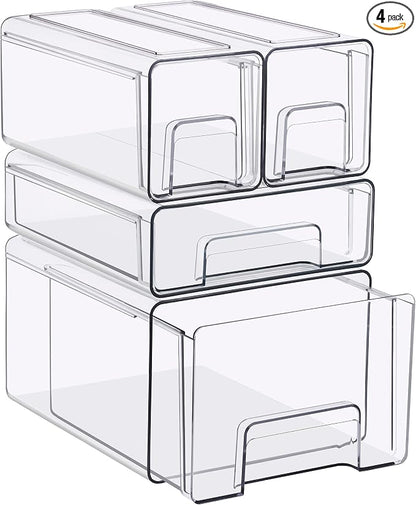 Sorbus Clear Stackable Storage Drawers, 4-Piece Set 1 Large, 1 Medium & 2 Small by Sorbus