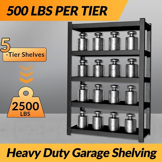 BESFUR 5-Tier Metal Shelving Unit, Adjustable Storage Utility Rack, Heavy Duty - Image 5
