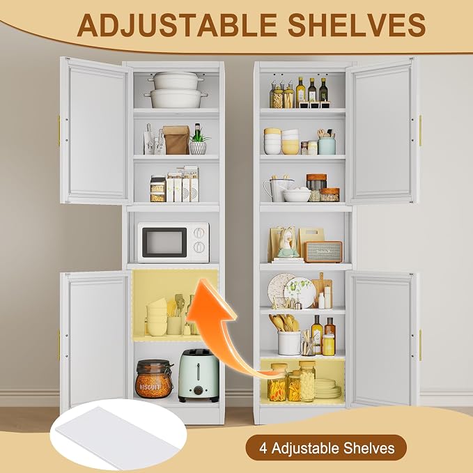 Tall Metal Narrow Bathroom Storage Cabinet 67" H, Tall White Pantry Cabinets - Image 5