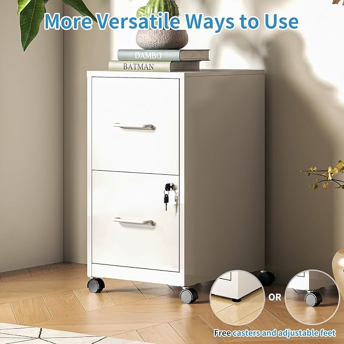 2 Drawer File Cabinet with Lock, Mobile File Cabinets with Wheels, Metal Office - Image 7