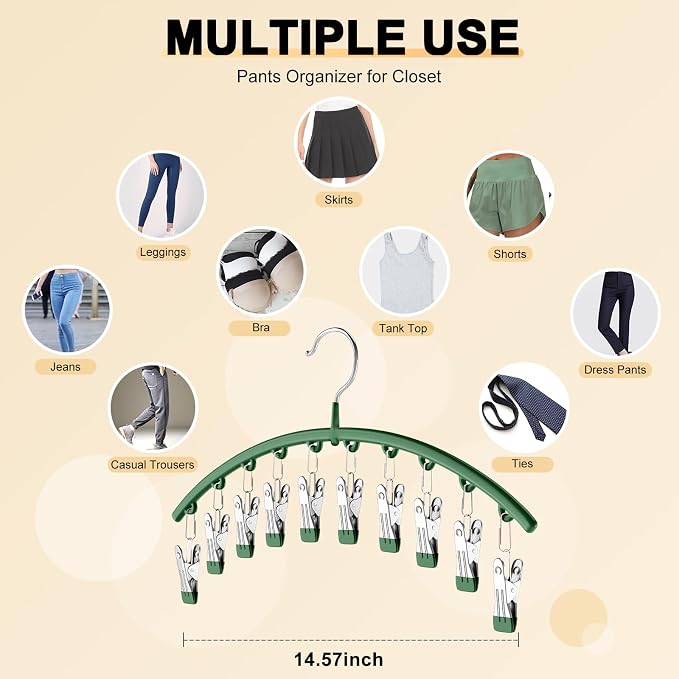 Legging Organizer for Closet, Metal Yoga Pants Hangers 4 Pack w/10 Clips Holds - Image 5