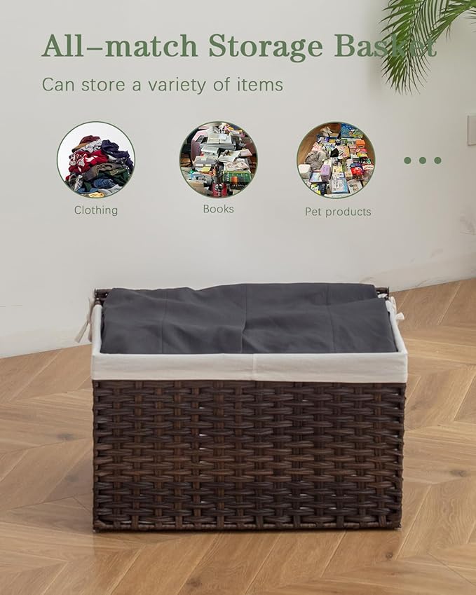 SETVSON Storage Basket with Lid, 2-Lid PE Rattan Storage Bin, 2 Removable - Image 5