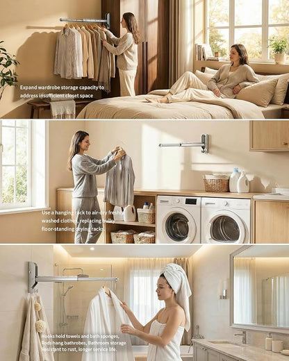 BaiNong Pull Out Wall Mounted Clothes Drying Rack Silver 13" Foldable | Laundry - Image 5