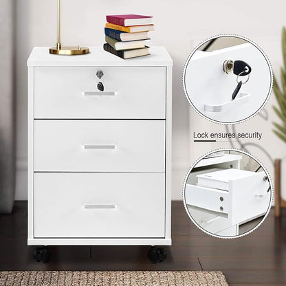 File Cabinet with Lock 3 Drawer Mobile Filing Cabinet with 360° Swivel Wheels - Image 4