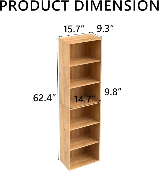 Wooden 6 Cube Storage Organizer, Classic Oak 6 Cube Storage Shelf, 6 Tier - Image 3