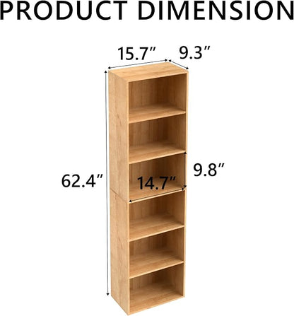 Wooden 6 Cube Storage Organizer, Classic Oak 6 Cube Storage Shelf, 6 Tier - Image 3