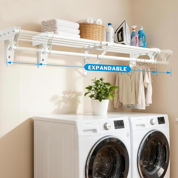 Steel Closet Shelf with Hanging Rod, 40-73'' Expandable Closet Shelves | Back - Image 6