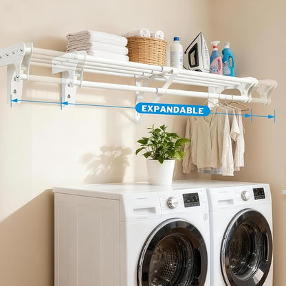 Steel Closet Shelf with Hanging Rod, 40-73'' Expandable Closet Shelves | Back - Image 6
