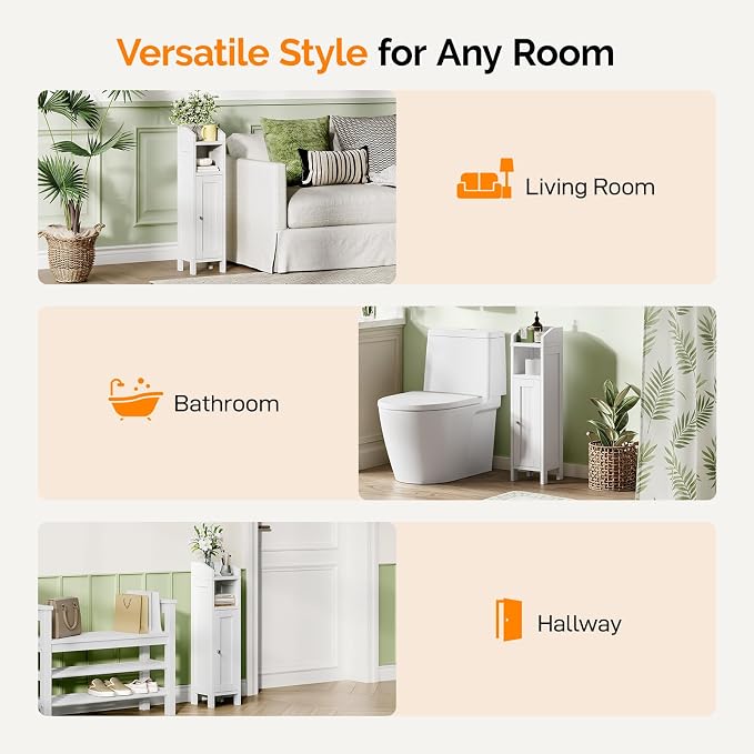 VINGLI Small Storage Corner Floor Cabinet, 7.9" Narrow Toilet Paper Storage - Image 5