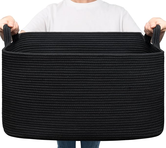 Goodpick Large Blanket Basket Living Room, 21.6" x 14.9" x 11.8" Woven Storage by Goodpick